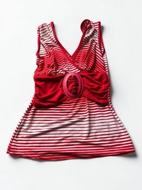 ‼️SALE Y2K Topaz Red White Stripe Buckle Tank Top Empire Waist S